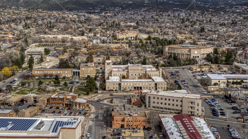 The Bataan Memorial Building and the state capitol building, Santa Fe, New Mexico Aerial Stock Photo DXP002_130_0005 | Axiom Images