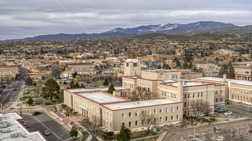 Bataan Memorial Building in Santa Fe, New Mexico Aerial Stock Photo DXP002_131_0001 | Axiom Images