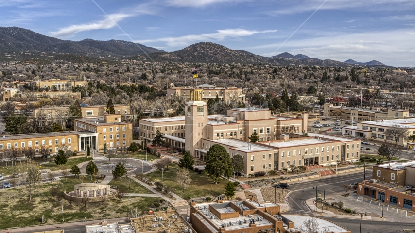 A state government building in Santa Fe, New Mexico Aerial Stock Photo DXP002_131_0002 | Axiom Images