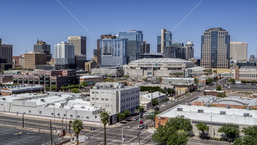 Arena and office buildings in Downtown Phoenix, Arizona Aerial Stock Photo DXP002_136_0003 | Axiom Images