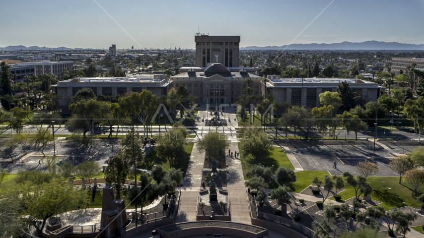 Plaza and the Arizona State Capitol building in Phoenix, Arizona Aerial Stock Photo DXP002_138_0001 | Axiom Images