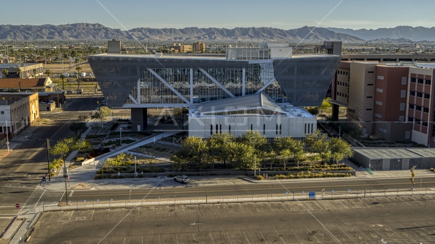 The Maricopa County Sheriff’s Office at sunset in Downtown Phoenix, Arizona Aerial Stock Photo DXP002_142_0008 | Axiom Images