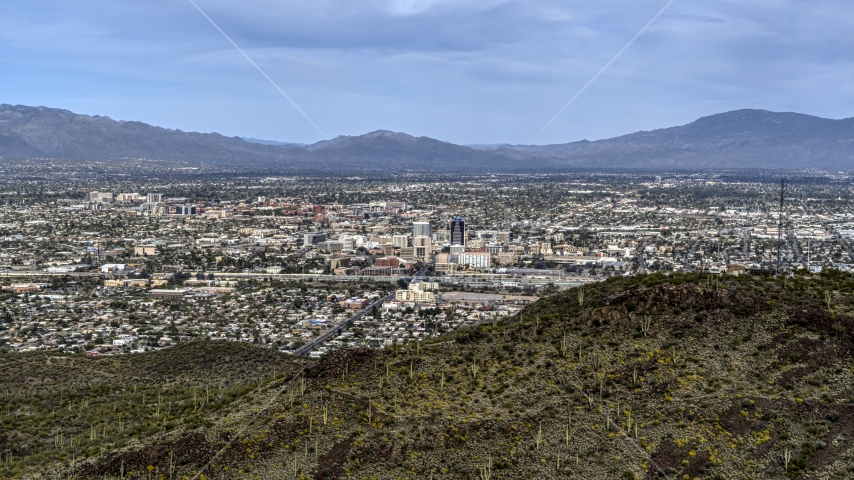 The city of Tucson seen from Sentinel Peak, Arizona Aerial Stock Photo DXP002_145_0002 | Axiom Images