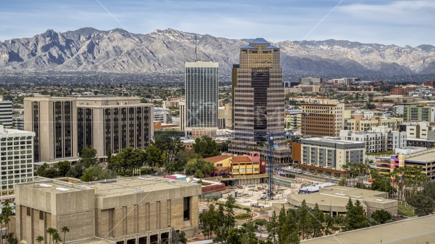 One South Church office high-rise and Bank of America Plaza, Downtown Tucson, Arizona Aerial Stock Photo DXP002_145_0004 | Axiom Images