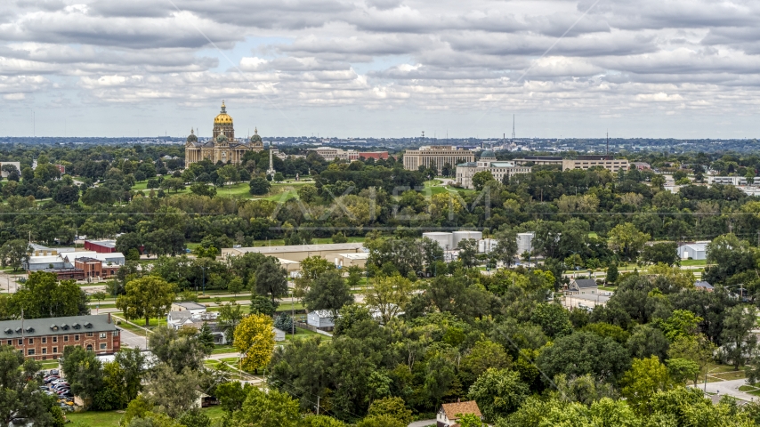 The Iowa State Capitol and grounds in Des Moines, Iowa Aerial Stock Photo DXP002_165_0016 | Axiom Images