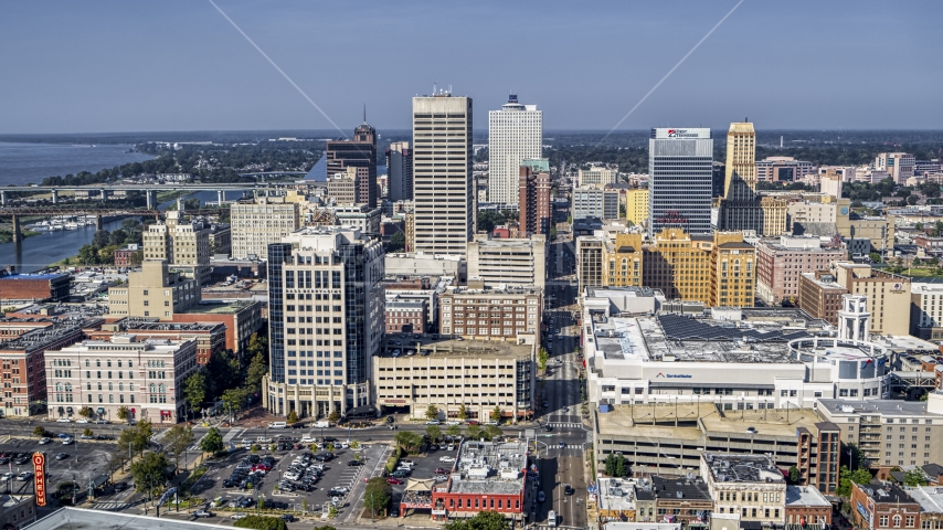 High-rise office towers in Downtown Memphis, Tennessee Aerial Stock Photo DXP002_179_0002 | Axiom Images