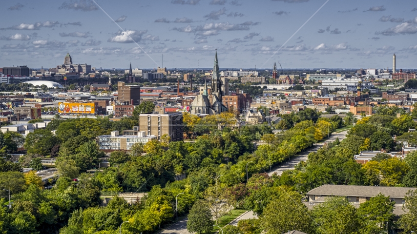 St. Joseph Oratory church in Detroit, Michigan Aerial Stock Photo DXP002_194_0008 | Axiom Images