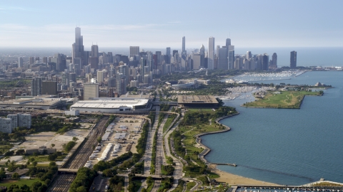 AX0001_015.0000268F - Aerial stock photo of A view of the Downtown Chicago skyline in Illinois