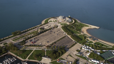 AX0002_084.0000229F - Aerial stock photo of The Adler Planetarium and Astronomy Museum, Chicago, Illinois