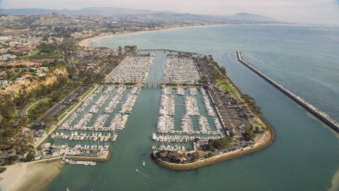 AX0159_192.0000307 - Aerial stock photo of Boats docked at Dana Point Harbor in Dana Point, California