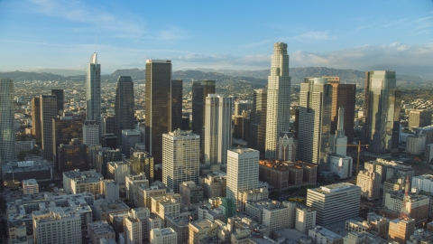 The giant skyscrapers of Downtown Los Angeles, California Aerial Stock Photos | AX0162_008.0000346