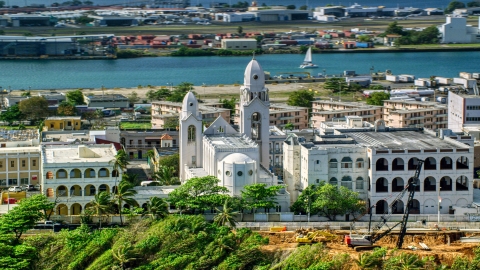 Caribbean island cathedral in San Juan, Puerto Rico Aerial Stock Photos | AX101_008.0000119F