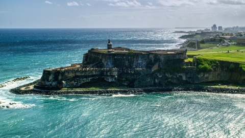 Fort San Felipe del Morro overlooking the sea in Old San Juan, Puerto Rico Aerial Stock Photos | AX101_015.0000162F