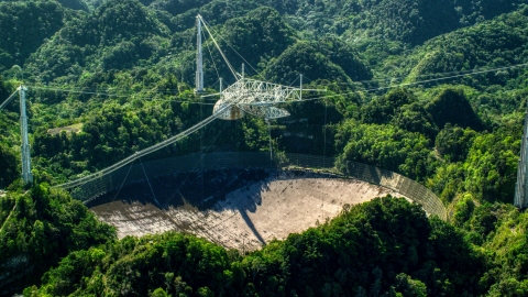 The Arecibo Observatory surrounded by the Karst forest, Puerto Rico Aerial Stock Photos | AX101_094.0000000F