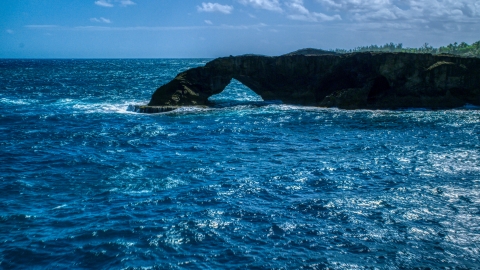 Arched rock formation and blue waters, Arecibo, Puerto Rico Aerial Stock Photos | AX101_169.0000000F