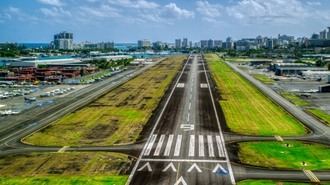 The runway of Isla Grande Airport, Puerto Rico Aerial Stock Photos | AX101_238.0000000F