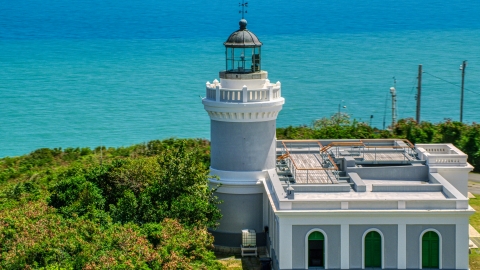 The Cape San Juan Light tower with ocean views, Puerto Rico Aerial Stock Photos | AX102_067.0000000F