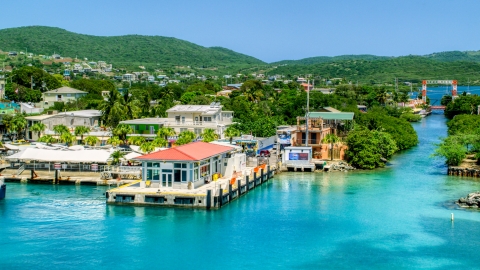 AX102_150.0000190F - Aerial stock photo of The small oceanside island town of Culebra, Puerto Rico 