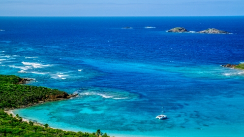 AX102_179.0000000F - Aerial stock photo of Tiny islands in sapphire blue waters near the coast, Culebrita, Puerto Rico 