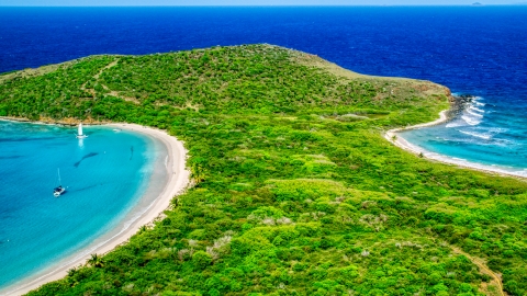 AX102_186.0000183F - Aerial stock photo of Turquoise waters and white sand Caribbean beaches, Culebrita, Puerto Rico 