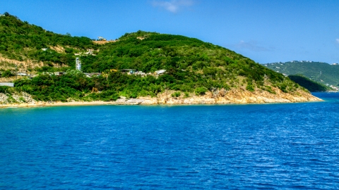 AX102_201.0000000F - Aerial stock photo of The hilly island coast of Charlotte Amalie, St. Thomas, US Virgin Islands