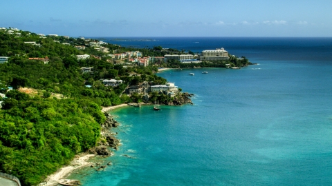 Marriott's Frenchman's Cove at the end of an island peninsula in St Thomas, US Virgin Islands  Aerial Stock Photos | AX102_231.0000000F