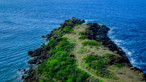 End of an island peninsula in the Caribbean, Magens Bay, Outer Brass Island Aerial Stock Photos | AX102_278.0000048F