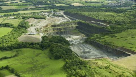 Farmland surrounding a quarry, Denny, Scotland Aerial Stock Photos | AX109_009.0000156F