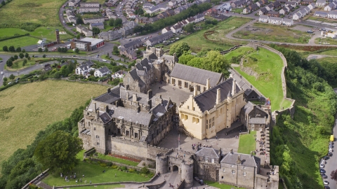 AX109_036.0000000F - Aerial stock photo of Iconic Stirling Castle and grounds on a hill, Scotland