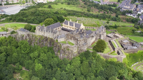 AX109_039.0000000F - Aerial stock photo of The grounds of historic Stirling Castle, Scotland