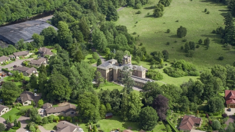 Manor Hall Center for Trauma hospital and neighboring homes, Scotland Aerial Stock Photos | AX109_082.0000000F