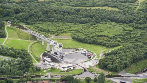 The Falkirk Wheel in Scotland Aerial Stock Photos | AX109_138.0000000F