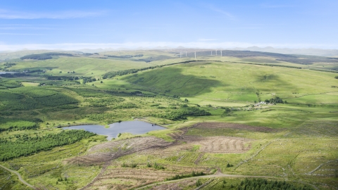 Buckleburn Reservoir and farmland, Denny, Scotland Aerial Stock Photos | AX110_008.0000000F