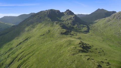 AX110_071.0000000F - Aerial stock photo of The Cobbler mountain peak in Scottish Highlands, Scotland, United Kingdom