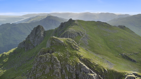 AX110_077.0000000F - Aerial stock photo of The Cobbler, a green peak in the Scottish Highlands, Scotland