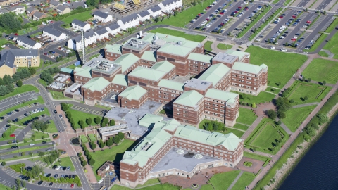 Golden Jubilee Hospital, Glasgow, Scotland Aerial Stock Photos | AX110_147.0000098F