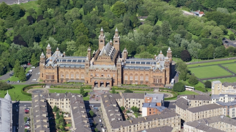 The Kelvingrove Art Gallery and Museum, Glasgow, Scotland Aerial Stock Photos | AX110_176.0000000F