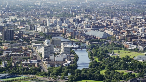 The River Clyde flowing through Glasgow, Scotland Aerial Stock Photos | AX110_191.0000000F