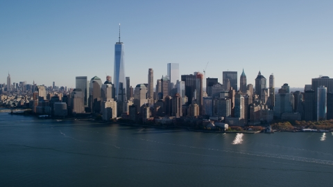 AX119_014.0000244F - Aerial stock photo of The Lower Manhattan skyline in New York City