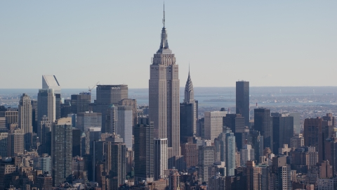 AX119_023.0000000F - Aerial stock photo of Empire State Building skyscraper in Midtown, New York City