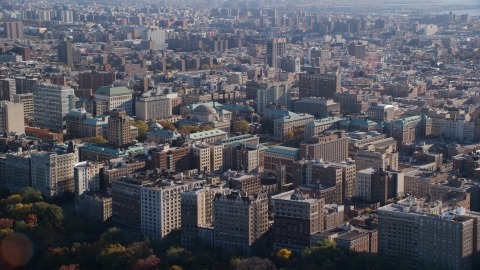 AX119_038.0000065F - Aerial stock photo of Columbia University in Autumn, Morningside Heights, New York City