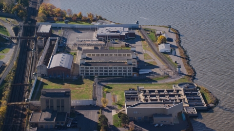 Sing Sing Correctional Facility complex in Autumn, Ossining, New York Aerial Stock Photos | AX119_118.0000191F