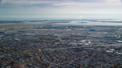 John F. Kennedy International Airport in Autumn, Queens, New York City Aerial Stock Photos | AX120_048.0000243F