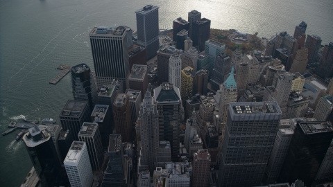 Skyscrapers on the end of Lower Manhattan, New York City Aerial Stock Photos | AX120_107.0000010F