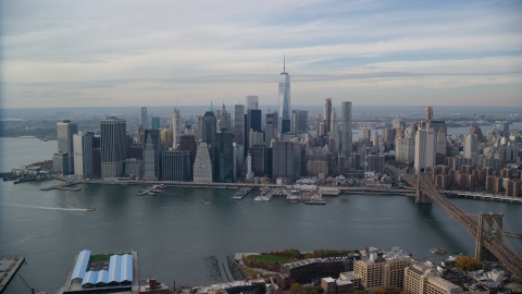 Lower Manhattan and the East River in Autumn, New York City Aerial Stock Photos | AX120_134.0000253F