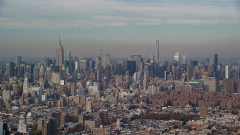 Skyscrapers in Midtown Manhattan in Autumn, New York City Aerial Stock Photos | AX120_137.0000077F