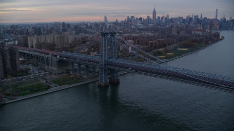 The Williamsburg Bridge at sunset in New York City Aerial Stock Photos | AX121_045.0000046F