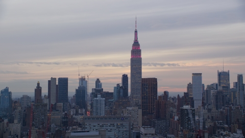 The Empire State Building at sunset in New York City Aerial Stock Photos | AX121_050.0000054F