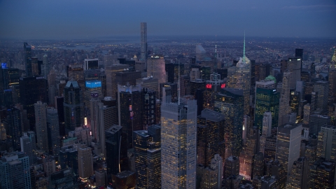 Skyscrapers in Midtown Manhattan at sunset, New York City Aerial Stock Photos | AX121_088.0000042F