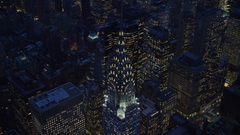 The Chrysler Building at sunset in Midtown Manhattan, New York City Aerial Stock Photos | AX121_126.0000034F